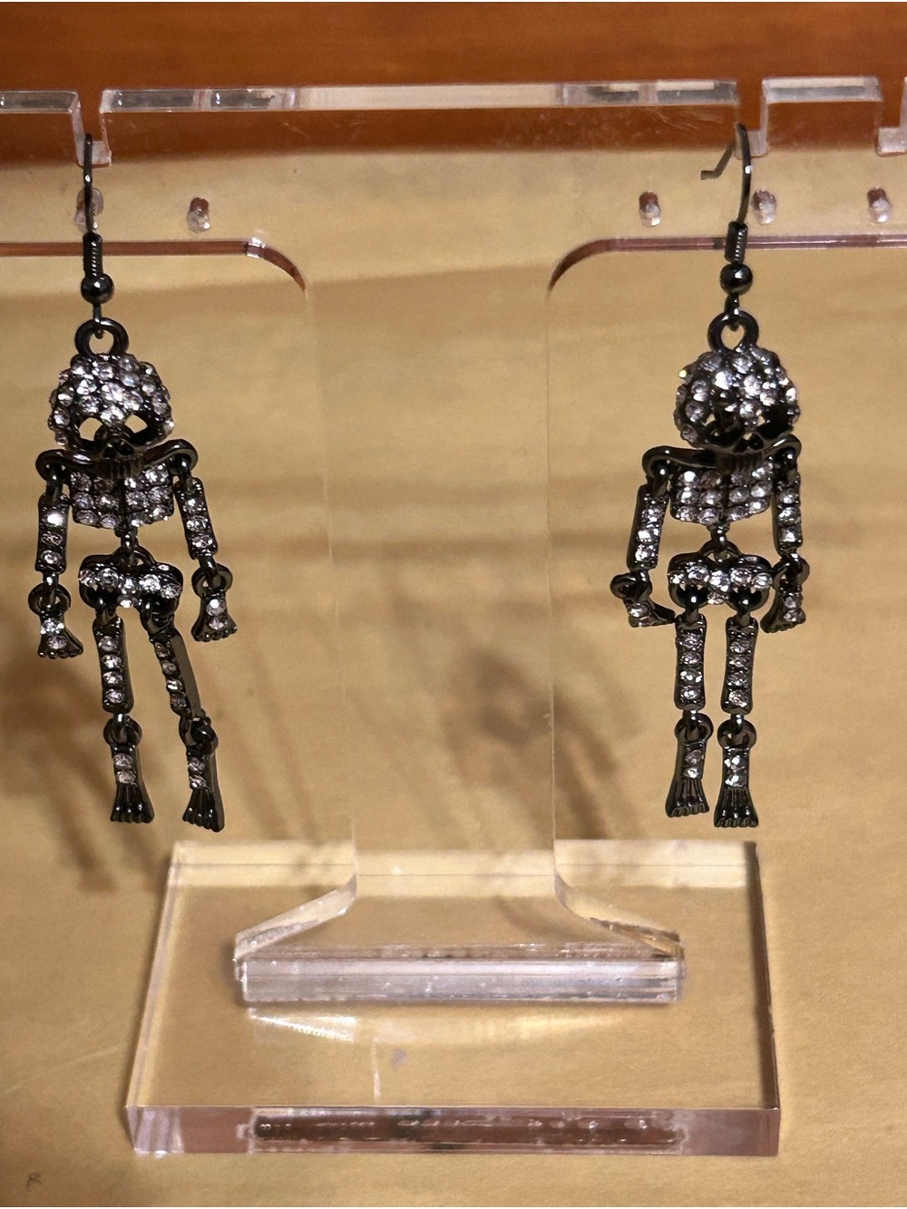 Rhinestone Skeleton Drop Earrings - Black